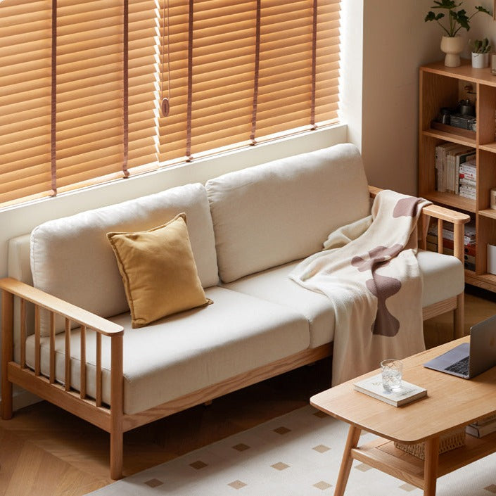 Solid Oak Wood Sofa with Premium Fabric Upholstery - Durable & Stylish Living Room Furniture for Home & Office Comfort