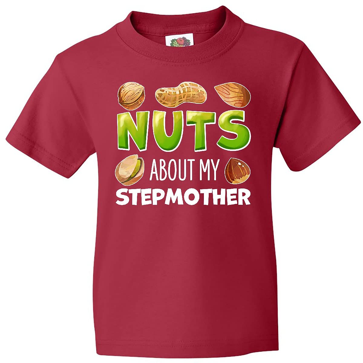 Inktastic Nuts About My Stepmother Peanut Almond Pistachio Youth T-Shirt - Funny Family Gift for Stepkids & Stepmoms - Perfect for Birthdays, Holidays & Family Reunions