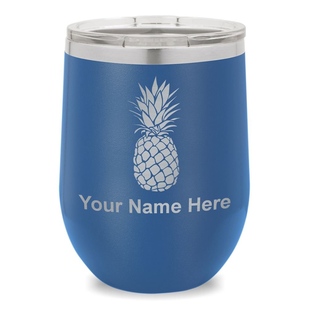 Personalized Engraved Pineapple Wine Glass Tumbler - 16oz Insulated Stainless Steel Cup with Lid - Perfect for Cocktails, Wine, and Iced Coffee - Great Gift for Weddings, Birthdays, and Housewarming Parties (Dark Blue)