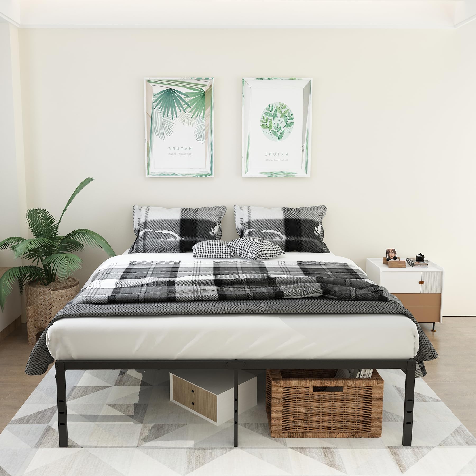 14 Inch Heavy Duty Queen Bed Frame - Sturdy Metal Platform with Steel Slat Support, No Box Spring Needed, Easy Assembly & Noise Free - Perfect for Master Bedrooms, Guest Rooms & Apartments