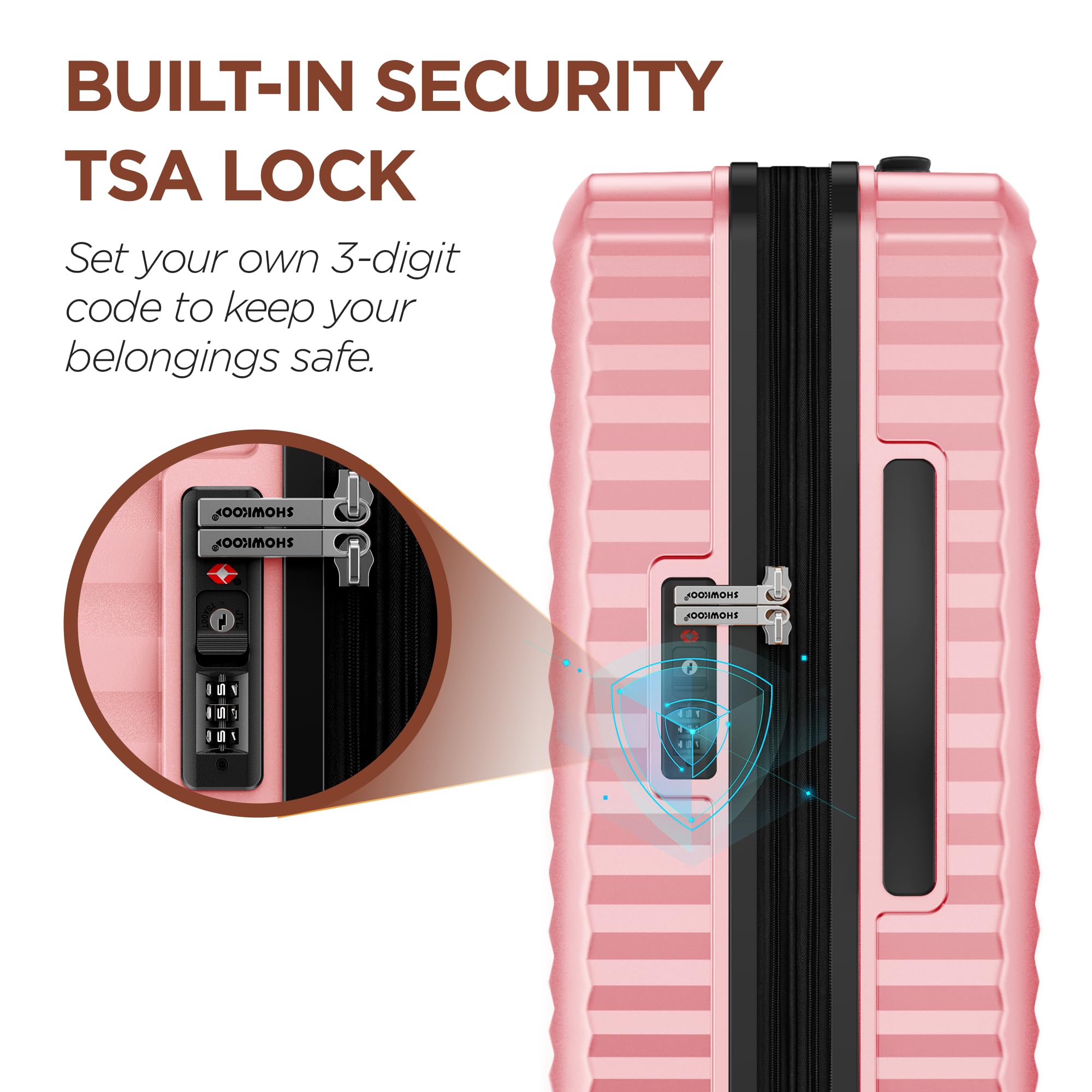SHOWKOO 3-Piece Hardside Expandable Luggage Set with Double Spinner Wheels & TSA Lock - Pink (20/24/28 Inch) - Perfect for Family Travel, Business Trips, and International Vacations