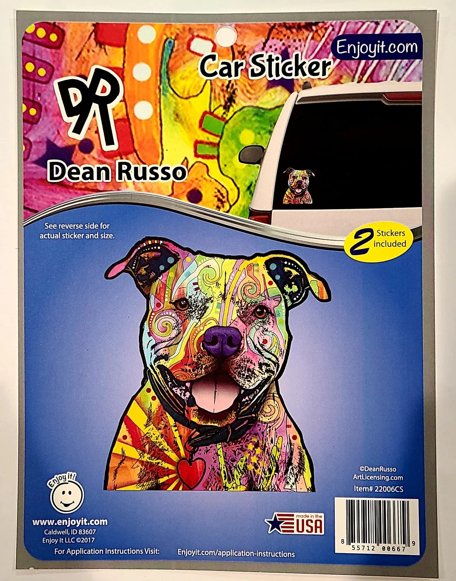 Dean Russo Pit Bull Car Stickers - Durable Outdoor Vinyl Decal for Windows, Bumpers, Laptops, Crafts, and Home Decor