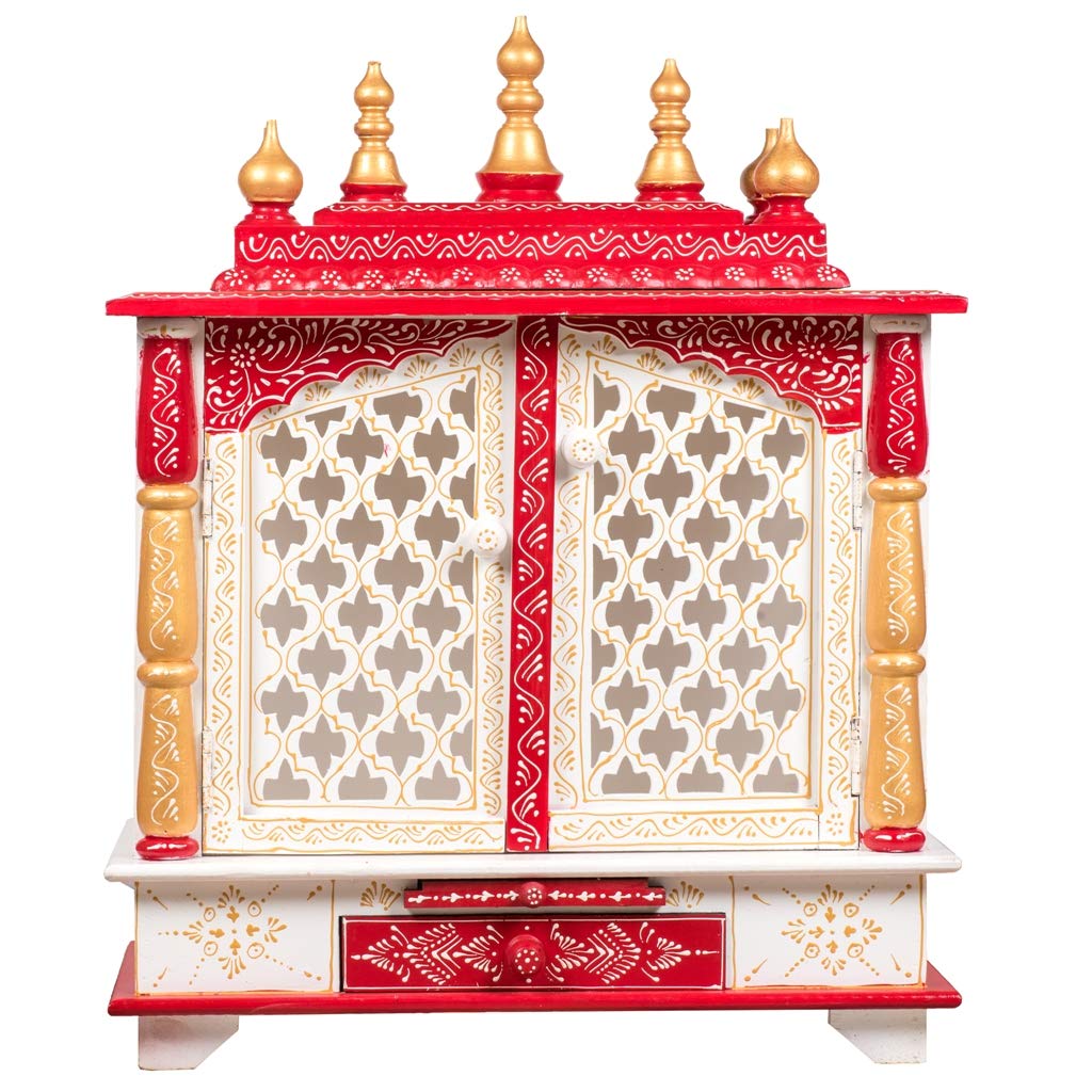 Handcrafted Wooden Home Temple for Pooja - Traditional Indian Mandir with Carved Design - Perfect for Daily Worship, Meditation & Home Decor (05)