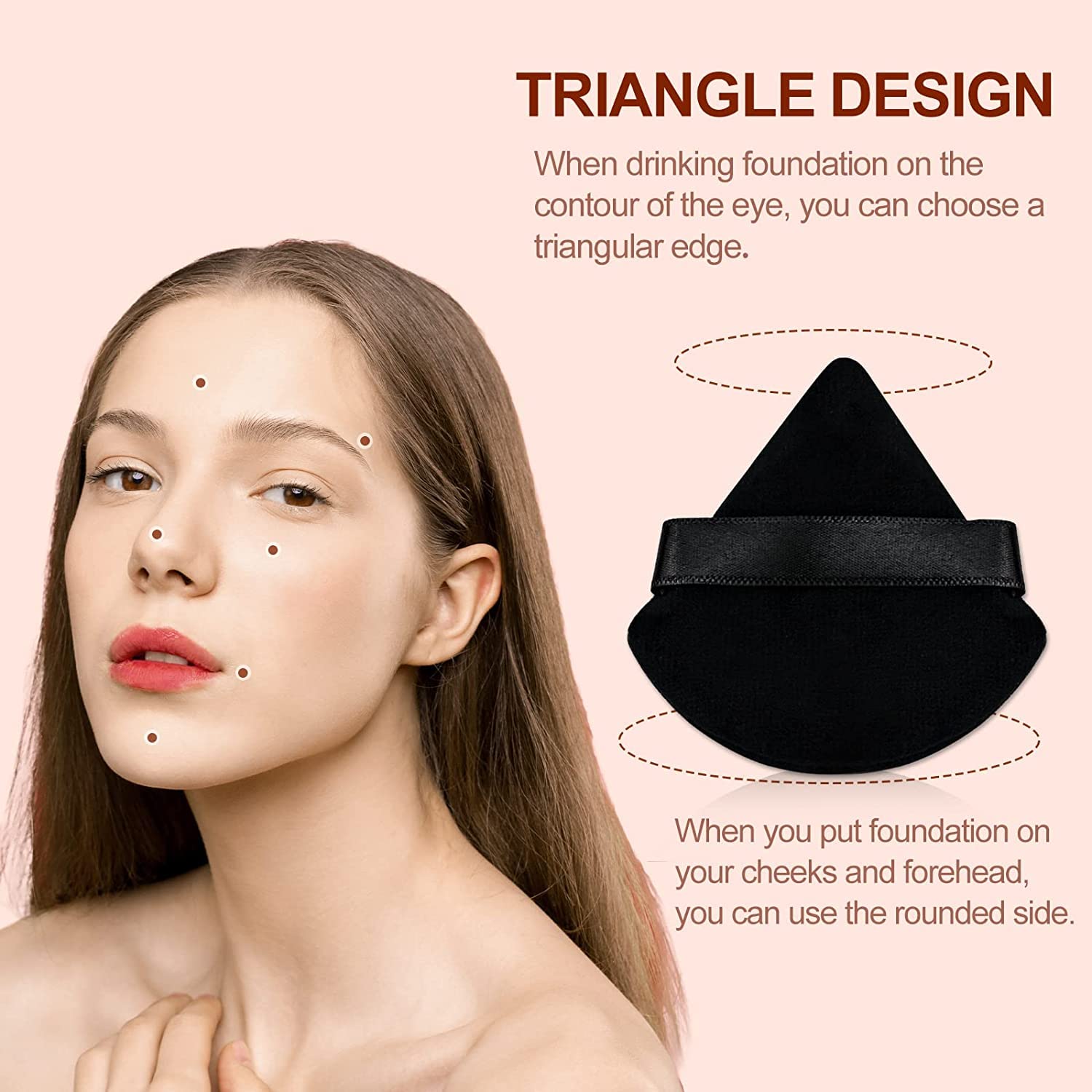 Houvida Professional Foundation Brush & 2-Piece Triangle Powder Puffs Set - Liquid & Powder Makeup Blending Tool for Flawless Face & Body Application (Black) | Perfect for Daily Makeup, Contouring & On-The-Go Touch Ups