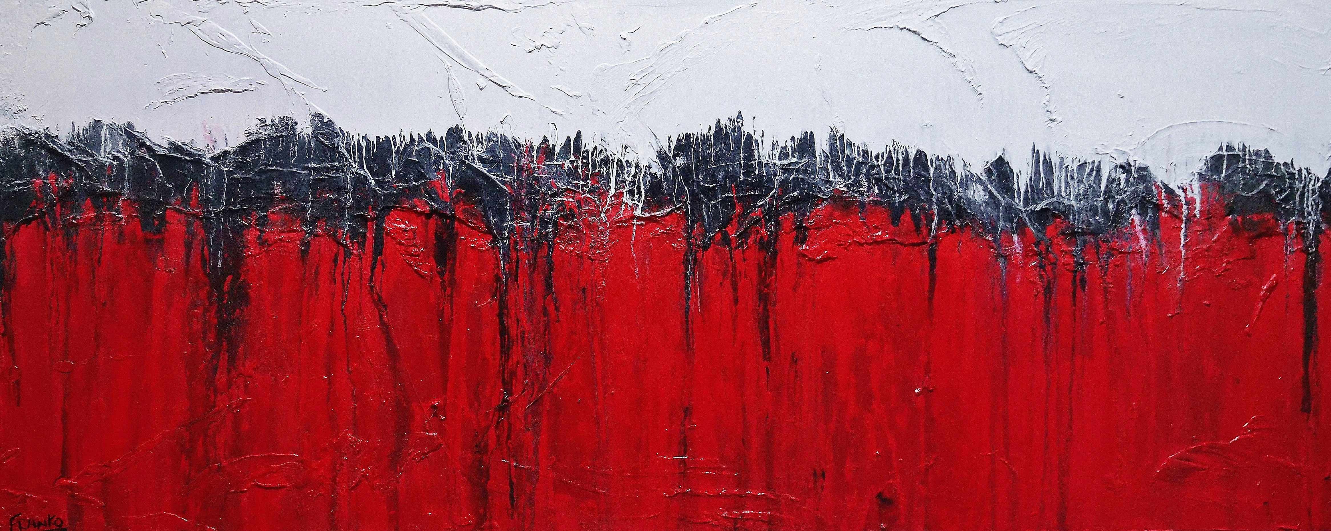 200cm x 80cm Red & White Textured Abstract Canvas Painting - Modern Wall Art for Living Room, Bedroom, Office Decor