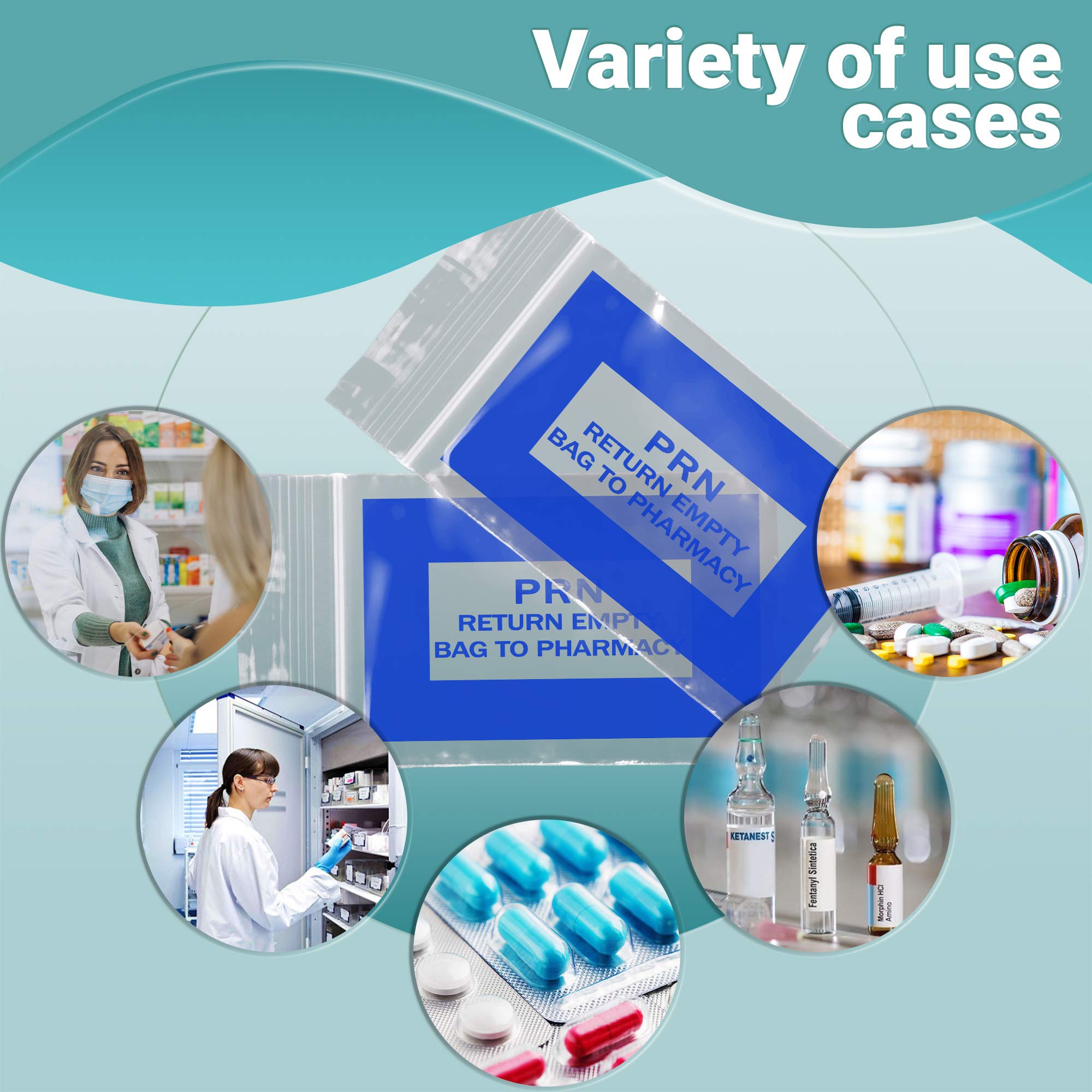 1000 Pack Blue PRN Bags 3x4 Inch - 2 Mil Thick Clear Zipper Printed Polyethylene Bags with Secure Seal Closure | Medical Storage Bags for Pharmacy, Infirmary, Hospital & Home Healthcare Supplies