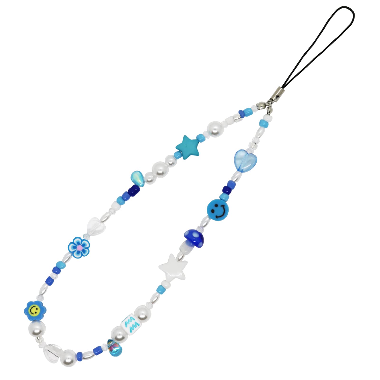 Beaded Phone Charm & Lanyard Wrist Strap - Polymer Clay Smiley Face Beads Bracelet Keychain Jewelry - Perfect for Cell Phone Accessories, Gifts & Everyday Use
