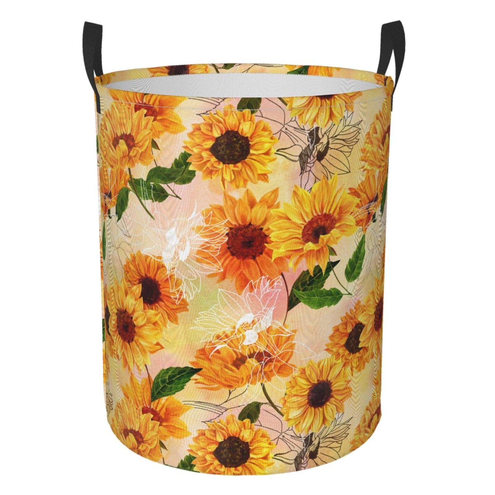 Vibrant Vintage Sunflower Collapsible Laundry Basket with Handle - Waterproof Fabric Hamper for Clothes, Toys & Bathroom Storage - Large Laundry Organizer Bin for Home, Dorm & RV Use
