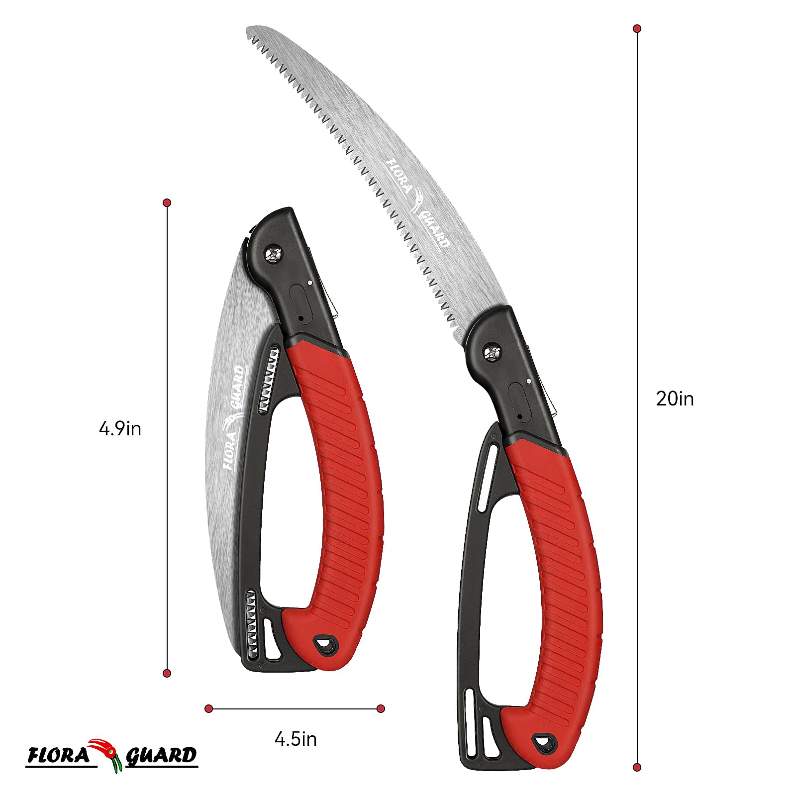 FLORA GUARD 10-Inch Folding Hand Saw - Heavy Duty Pruning Saw with Multi-Level Razor Teeth for Wood Cutting, Tree Trimming & Gardening | Professional Camping, Outdoor Survival & DIY Tool for Woodworkers, Arborists & Gardeners