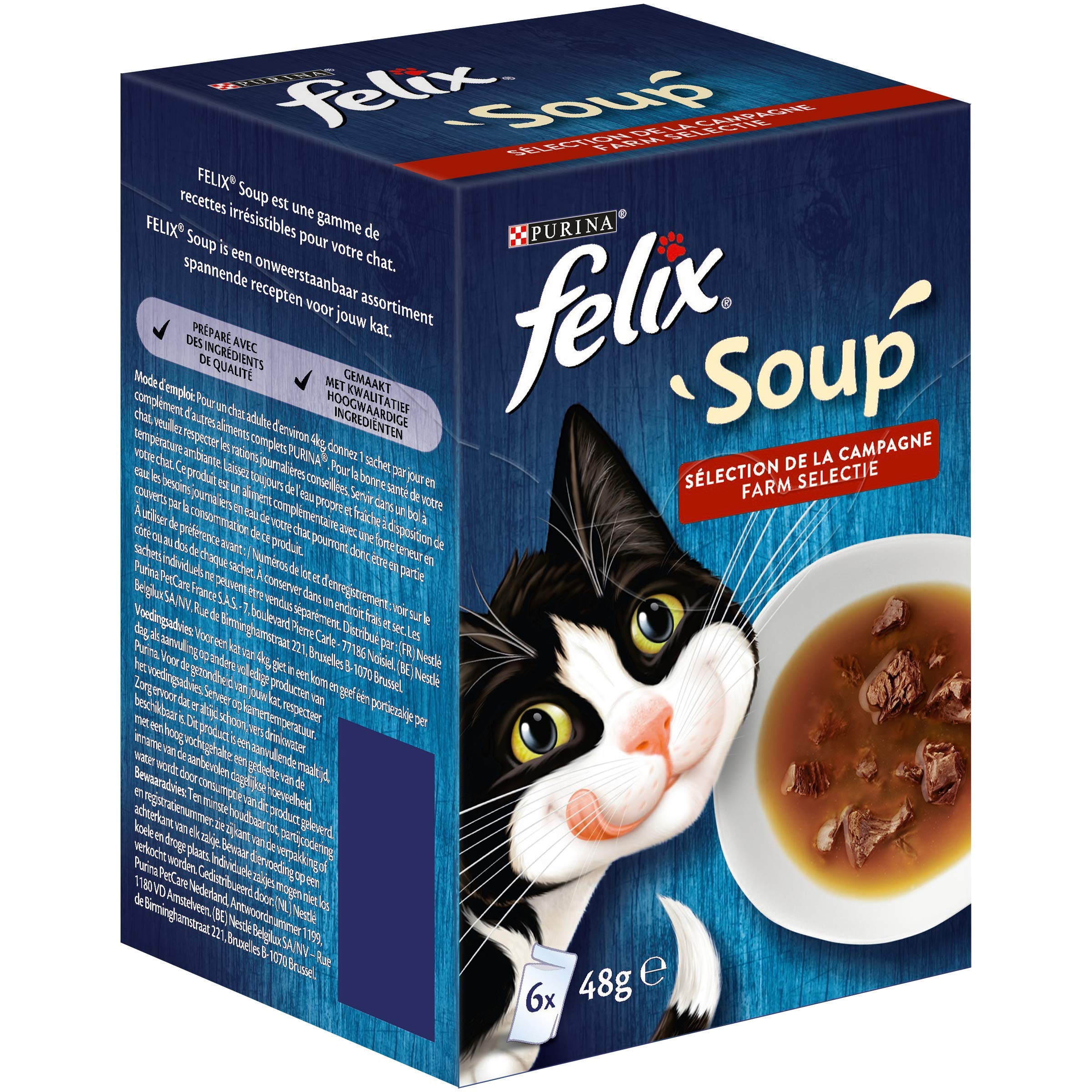 FELIX Cat Soup with Tender Pieces - Variety Pack of 8 (8 x 6 Pouches, 48g Each) - Delicious Land Flavors for Cats - Perfect for Hydration & Treat Time