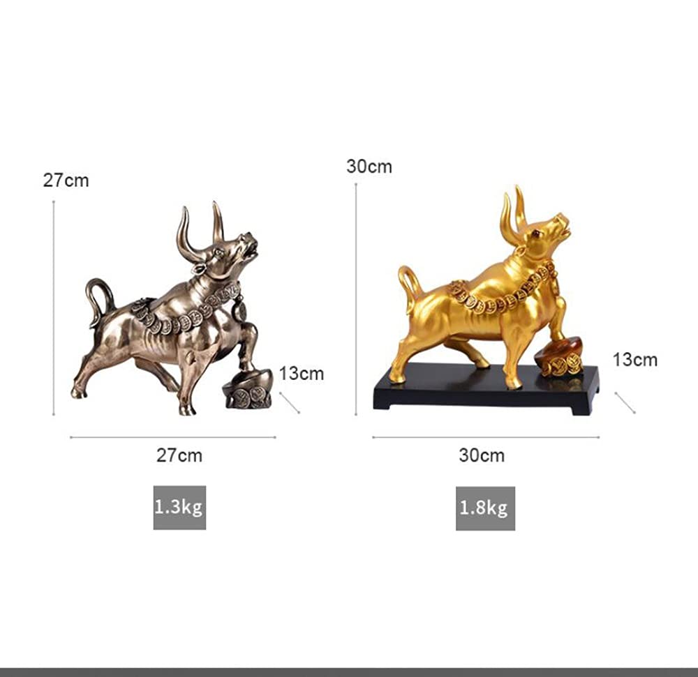 Bull Statue Decor - Resin Bull & Bear Sculpture for Home & Office - Living Room, Bedroom, Study, Wine Cabinet Art Gift - Perfect for Wall Shelf Display & Investment Theme Decor (Copper)