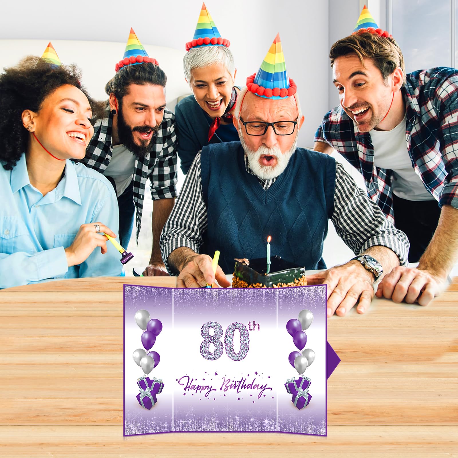 Elegant Purple & Silver 80th Birthday Decorations Set - Signature Guest Book Alternative for Women & Men - Perfect for 80th Birthday Party, Anniversary Celebration & Special Occasions - Includes Greeting Cards & Party Favors