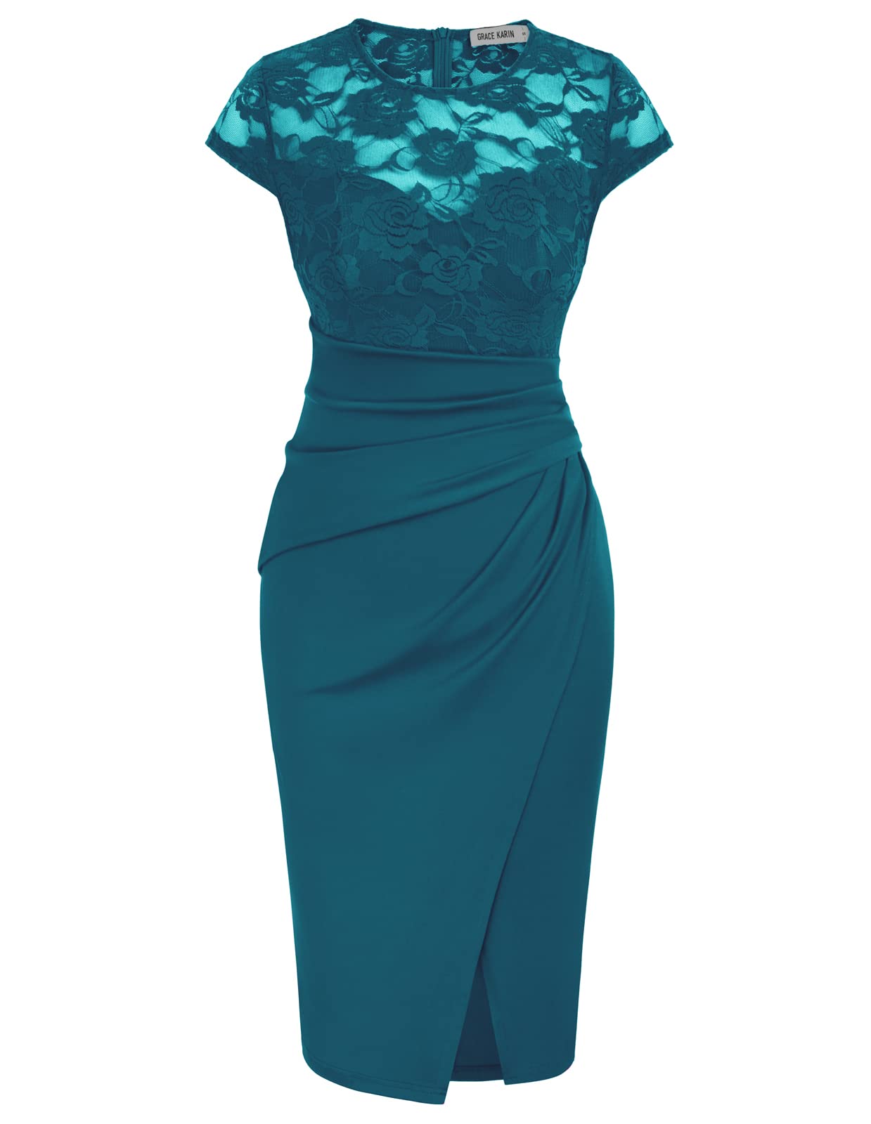 GRACE KARIN Women's Sleeveless Lace Cocktail Dress Wrap Ruched Bodycon Party Dress - Elegant Evening Gown for Weddings, Prom, Date Night & Special Occasions