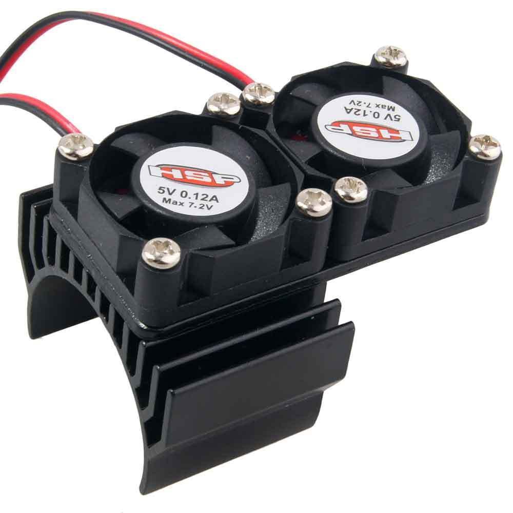 High Performance RC Black Aluminum Heat Sink with Dual 5V Cooling Fans for HSP 540 (3650) Motor - Perfect for RC Cars, Trucks, and Off-Road Vehicles