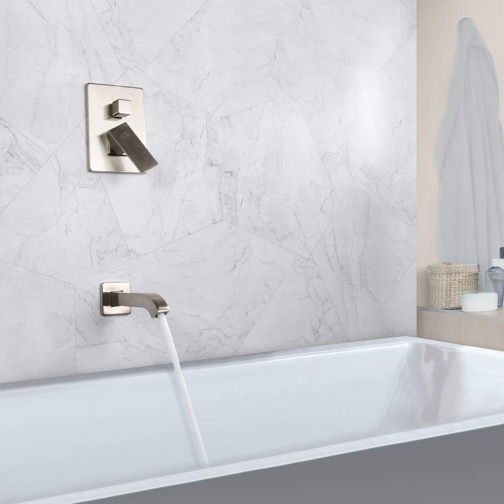 Premium Brushed Nickel Shower Faucet with Tub Spout - Wall Mounted Rainfall Shower System Kit Including Mixer Valve, Shower Head & Handle - Perfect for Modern Bathroom Renovation & Spa-Like Shower Experience