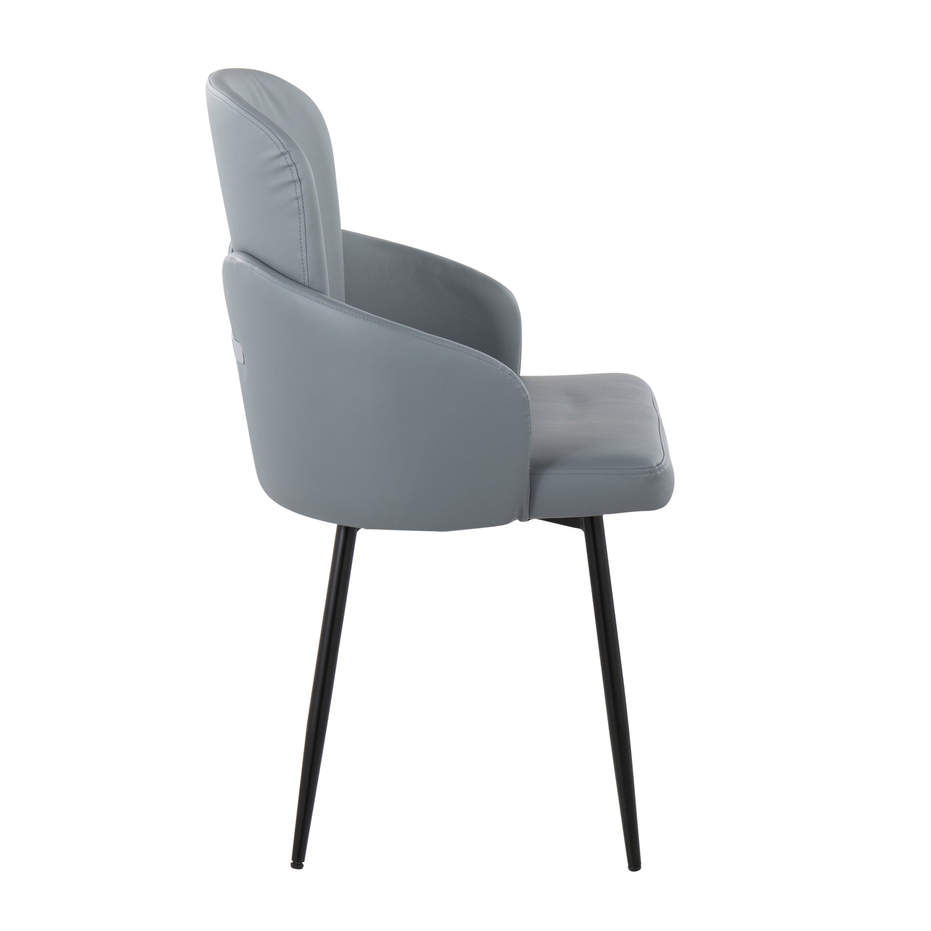 LumiSource Dahlia Modern Dining Chairs - Set of 2 Black Metal Frame with Gray Faux Leather Upholstery & Chrome Accents | Perfect for Contemporary Dining Rooms, Kitchen Nooks & Small Space Entertaining