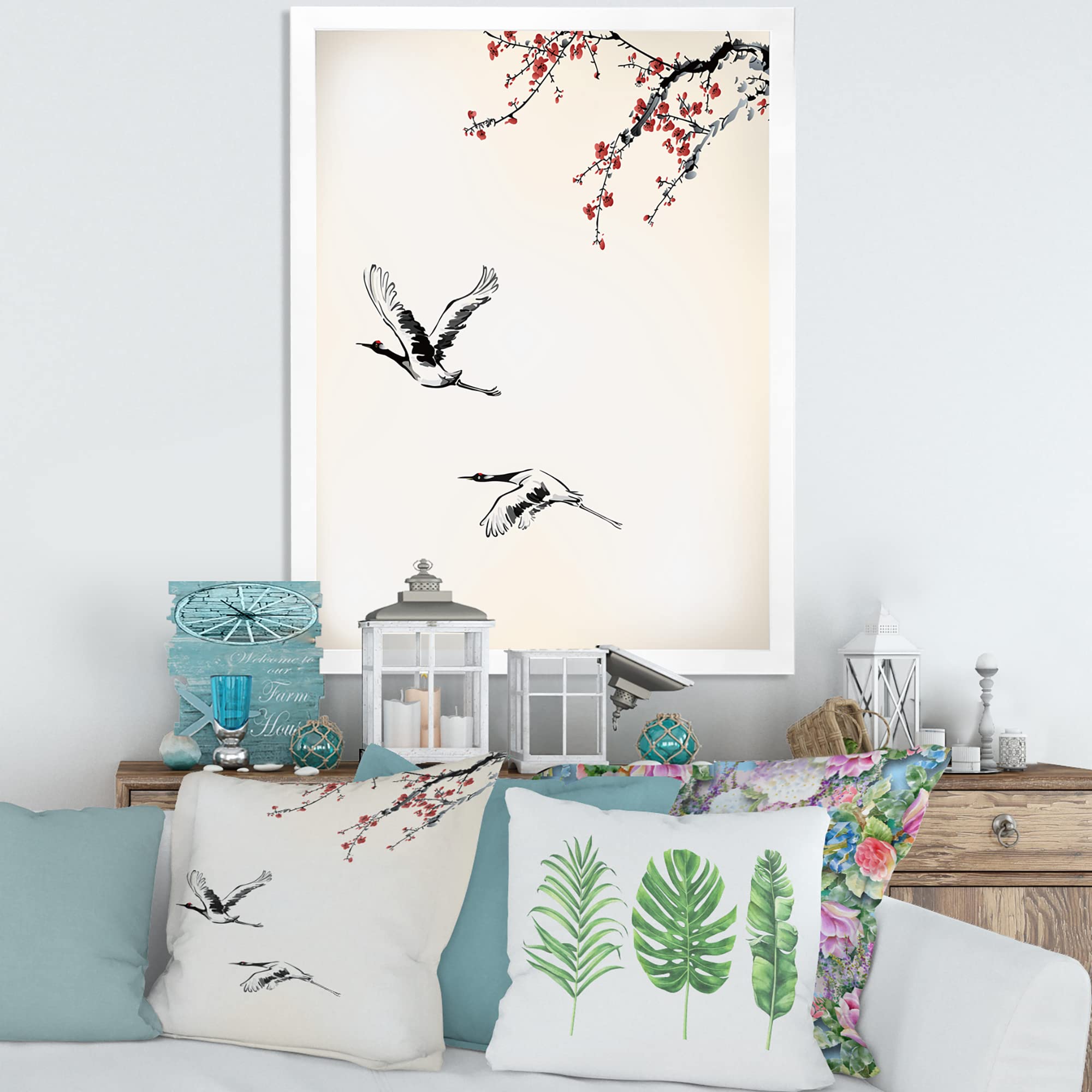 Sweet Winter Birds Traditional Framed Wall Art - Hand Painted Canvas Home Decor for Living Room, Bedroom & Office - Perfect Christmas Gift & Holiday Decoration