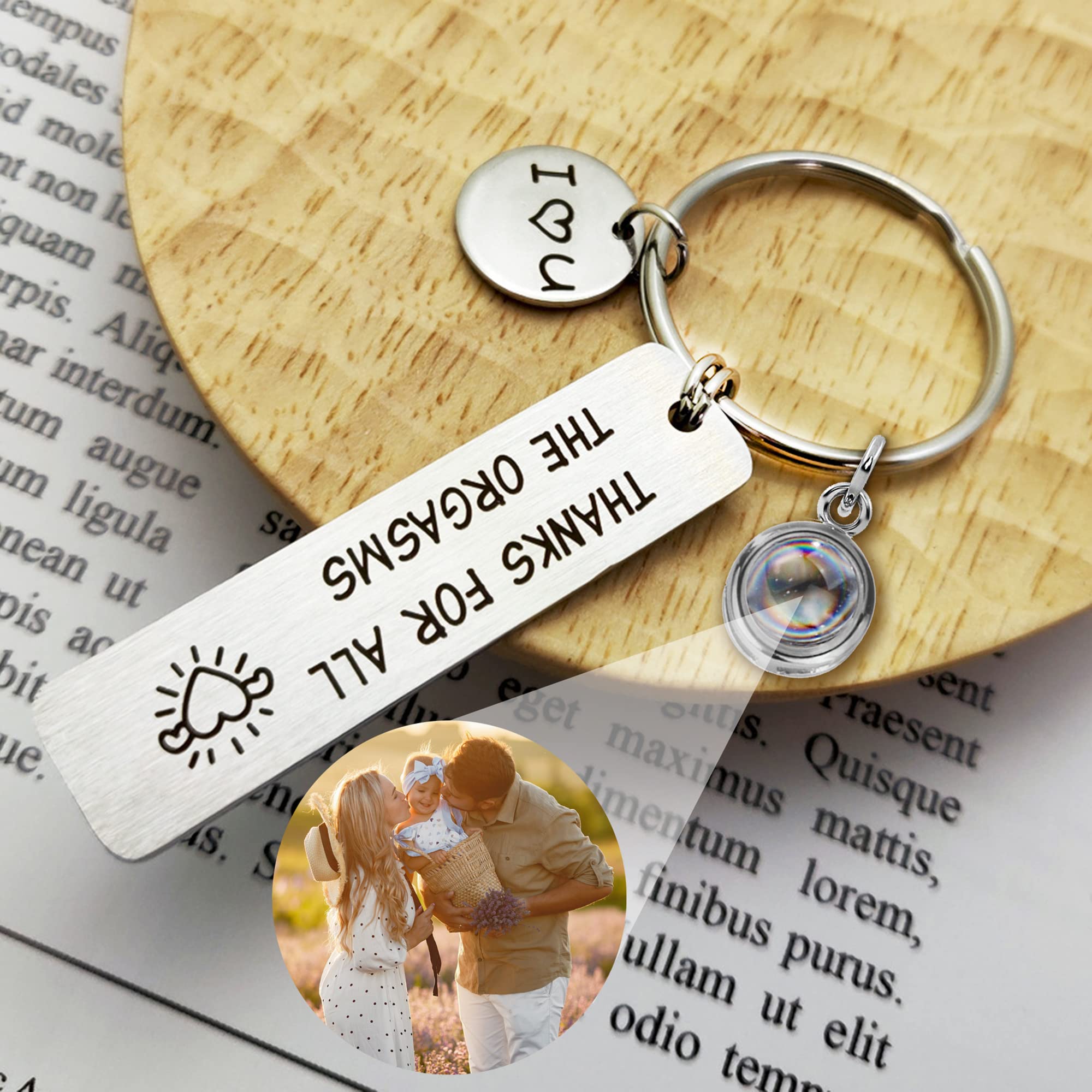 Custom Photo Projection Keychain for Dad - Personalized Engraved Round Pendant with Picture Inside - Unique Father's Day Gift Idea for Birthday, Anniversary & Special Occasions