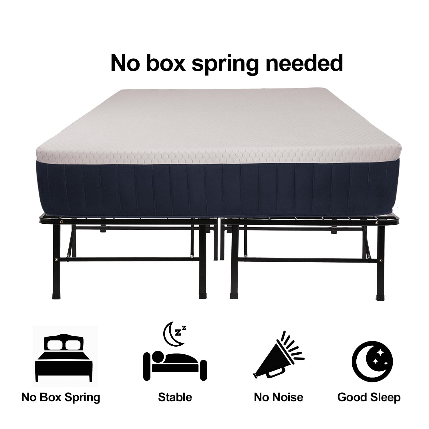 Queen Size Bed Frame - Heavy Duty Steel Platform with Non-Slip Design & Noise-Free Construction | No Box Spring Needed | Durable Mattress Foundation with Underbed Storage | Perfect for Master Bedrooms, Guest Rooms & Small Spaces