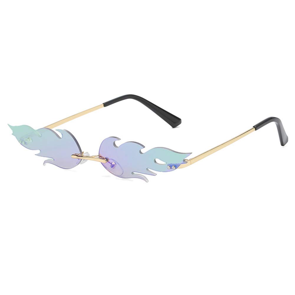 Fire Flame Sunglasses Unisex Rimless Wave Glasses - Stylish UV Protection Eyewear for Party, Beach, and Outdoor Adventures