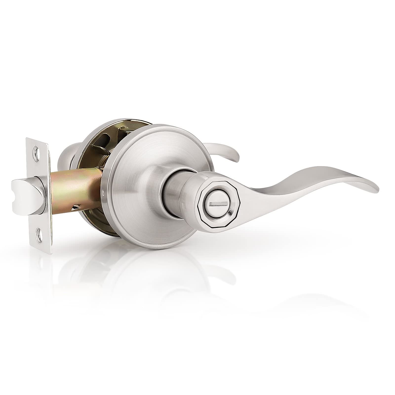 Probrico Privacy Door Lever with Thumb Turn Lock - 1 Pack Satin Nickel Finish Keyless Entry Door Handle Set for Bedroom & Bathroom Doors (Reversible Right/Left Handed) - Ideal for Home Security and Interior Privacy