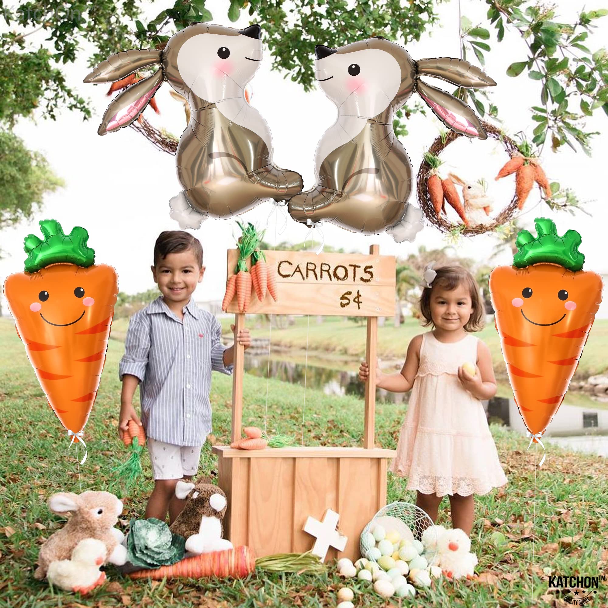 KatchOn 32 Inch Giant Carrot & Bunny Easter Balloons - Pack of 4 | Easter Party Decorations, Bunny Birthday Decorations, Spring Festival Balloons | Perfect for Easter Egg Hunts, Baby Showers, and Outdoor Garden Parties