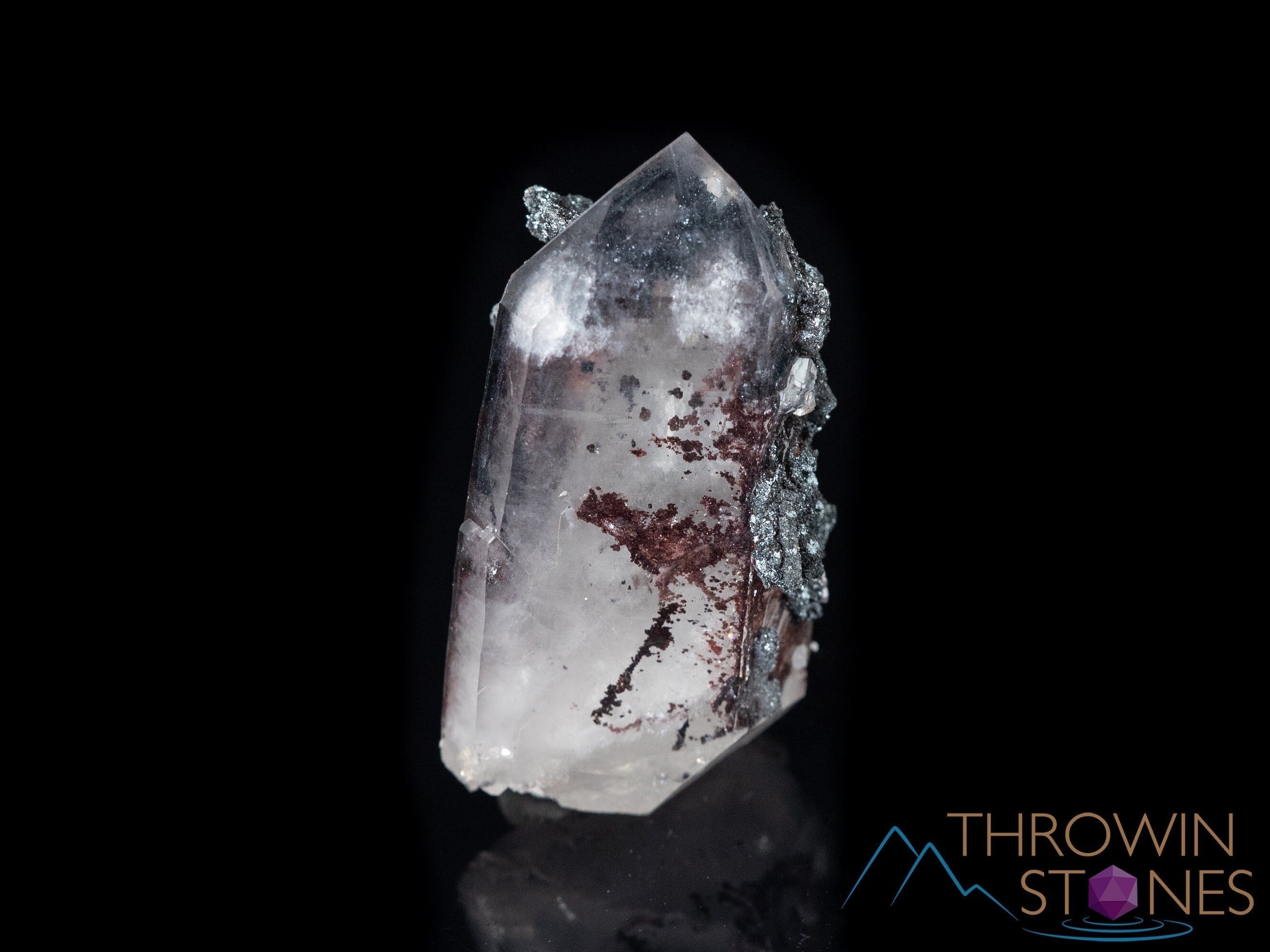 Natural Raw Quartz Crystal Cluster with Specular Hematite - Healing Stone, Housewarming Gift, Home & Office Decor, Meditation & Feng Shui Use