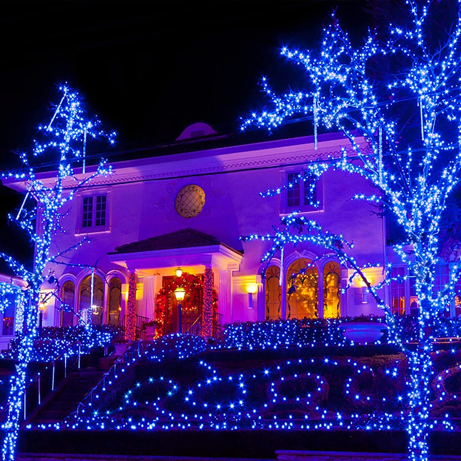 JMEXSUSS 600 LED Blue Solar Christmas Lights - 206.7ft Waterproof Outdoor Christmas String Lights with 8 Lighting Modes for Holiday Tree Decorations, Garden Party, Bushes, and Xmas Yard Decor | Perfect for Christmas Tree, Patio, Fence, and Outdoor Holiday Lighting