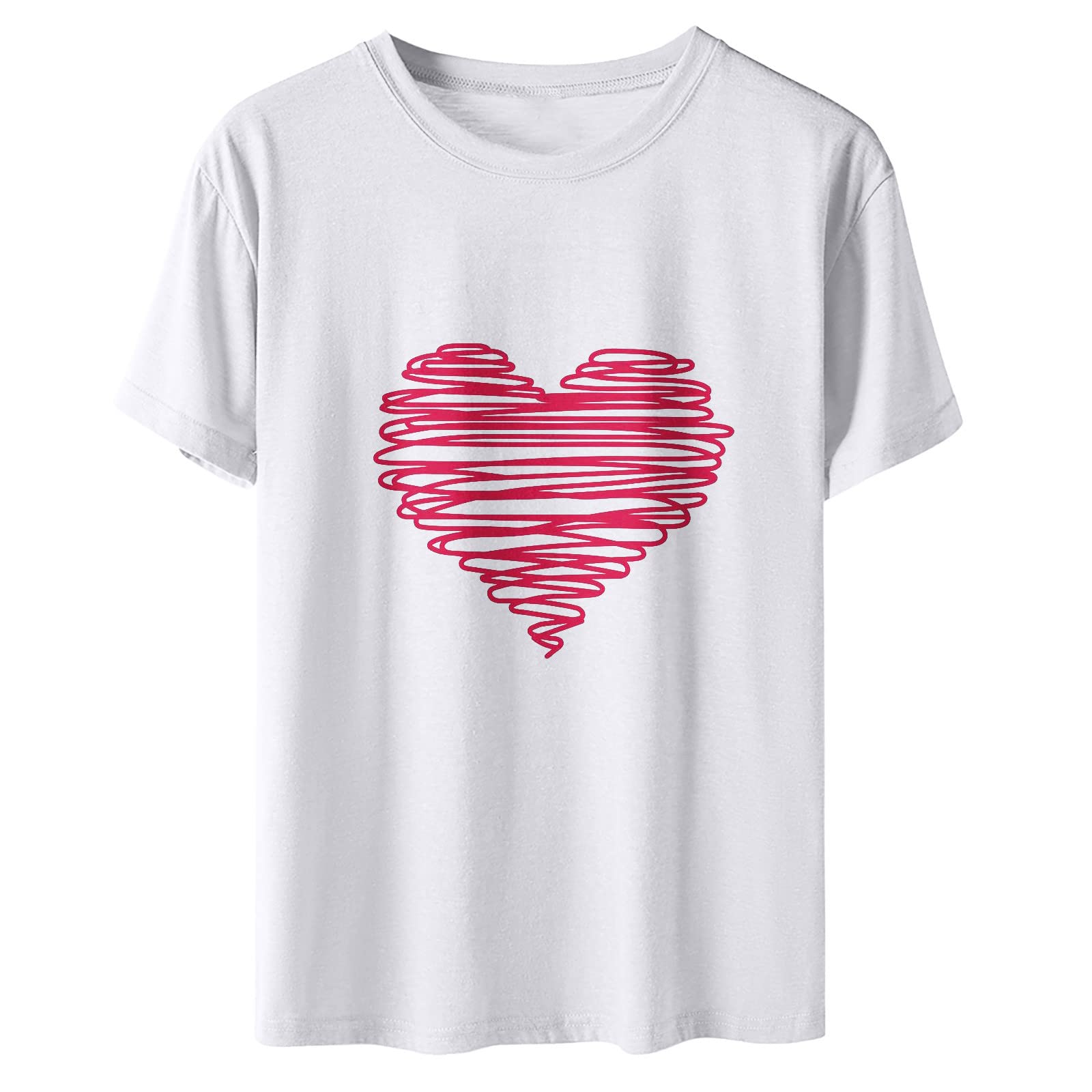 Valentine's Day Matching Couple T-Shirts for Women - Cute Heart Print Short Sleeve Crewneck Slim Fit Casual Blouse Tee - Perfect for Date Nights, Anniversaries & Romantic Getaways