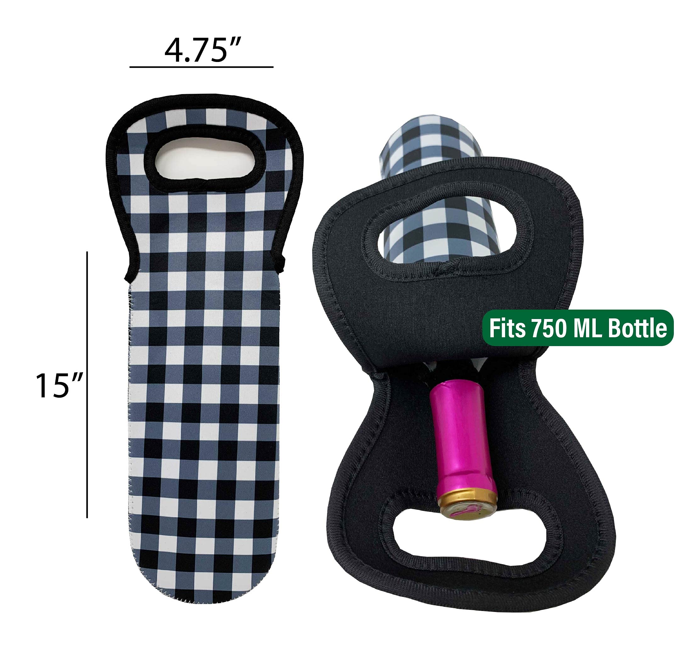 Premium Wine Bottle Bags Set of 2 - Christmas Wine Gift Tote with Buffalo Plaid Design - Reusable Holiday Wine Carrier for Gifting, Parties & Wine Tasting Events