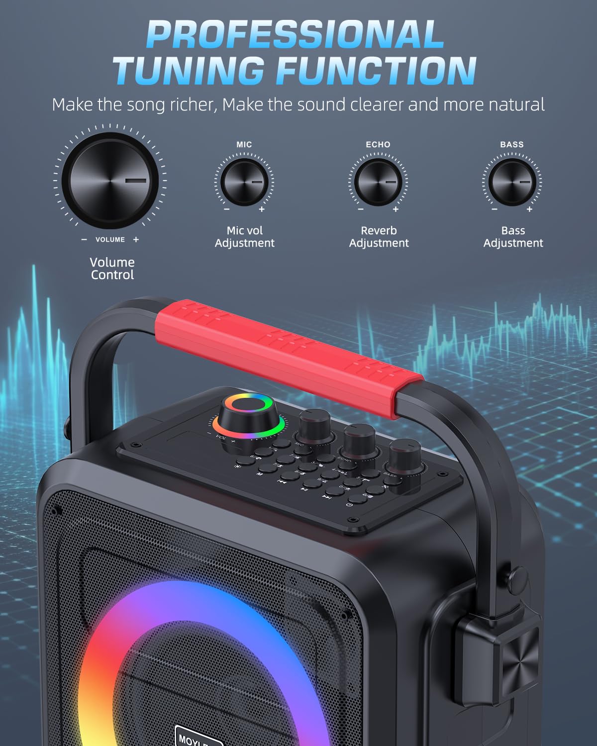 Bluetooth Karaoke Machine with 2 Wireless Microphones - Portable PA Speaker System for Adults & Kids, Supports TF Card/USB/AUX Input, Recording, Bass & Treble Control - Perfect for Home Parties, Family Gatherings & KTV Entertainment
