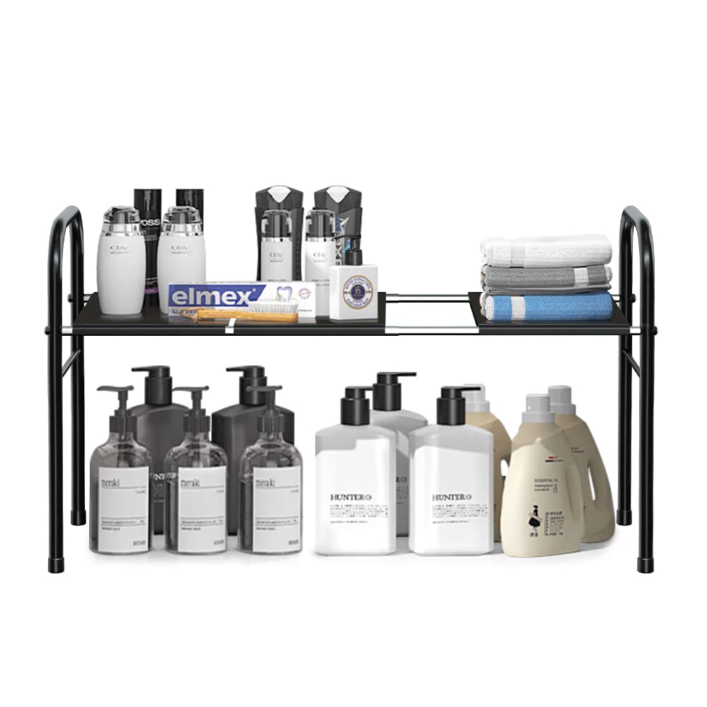 NETEL Expandable Under Sink Organizer Rack - Adjustable 1-Tier Kitchen Cabinet Shelf with Removable Panels for Bathroom & Kitchen Storage, Perfect for Small Spaces & Clutter-Free Organization