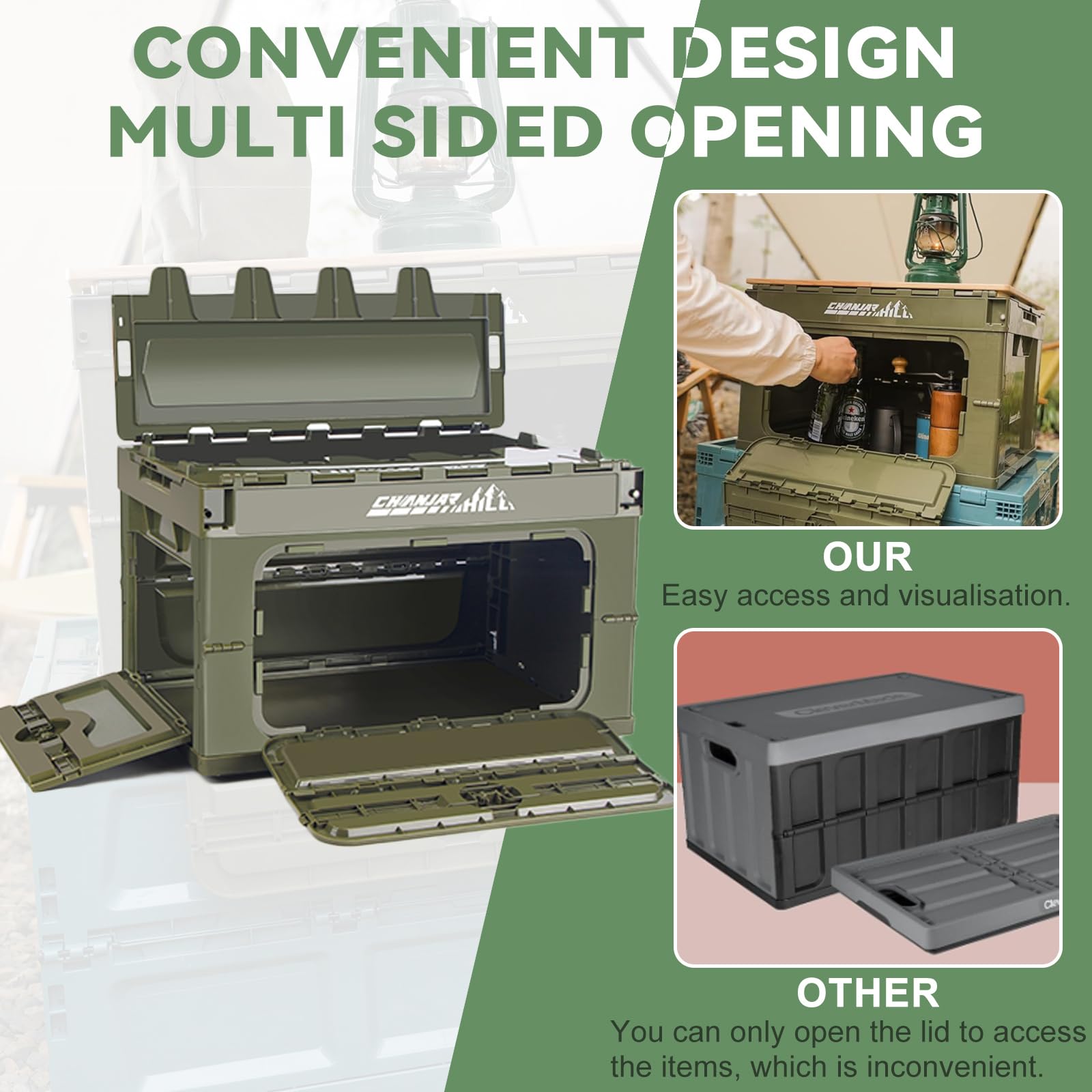Portable Camping Folding Storage Organizer Box with Table Top - Collapsible Multi-Purpose Bin for Camping, Home, Car & RV Organization | Perfect for Outdoor Picnics, Tailgating & Clutter-Free Storage