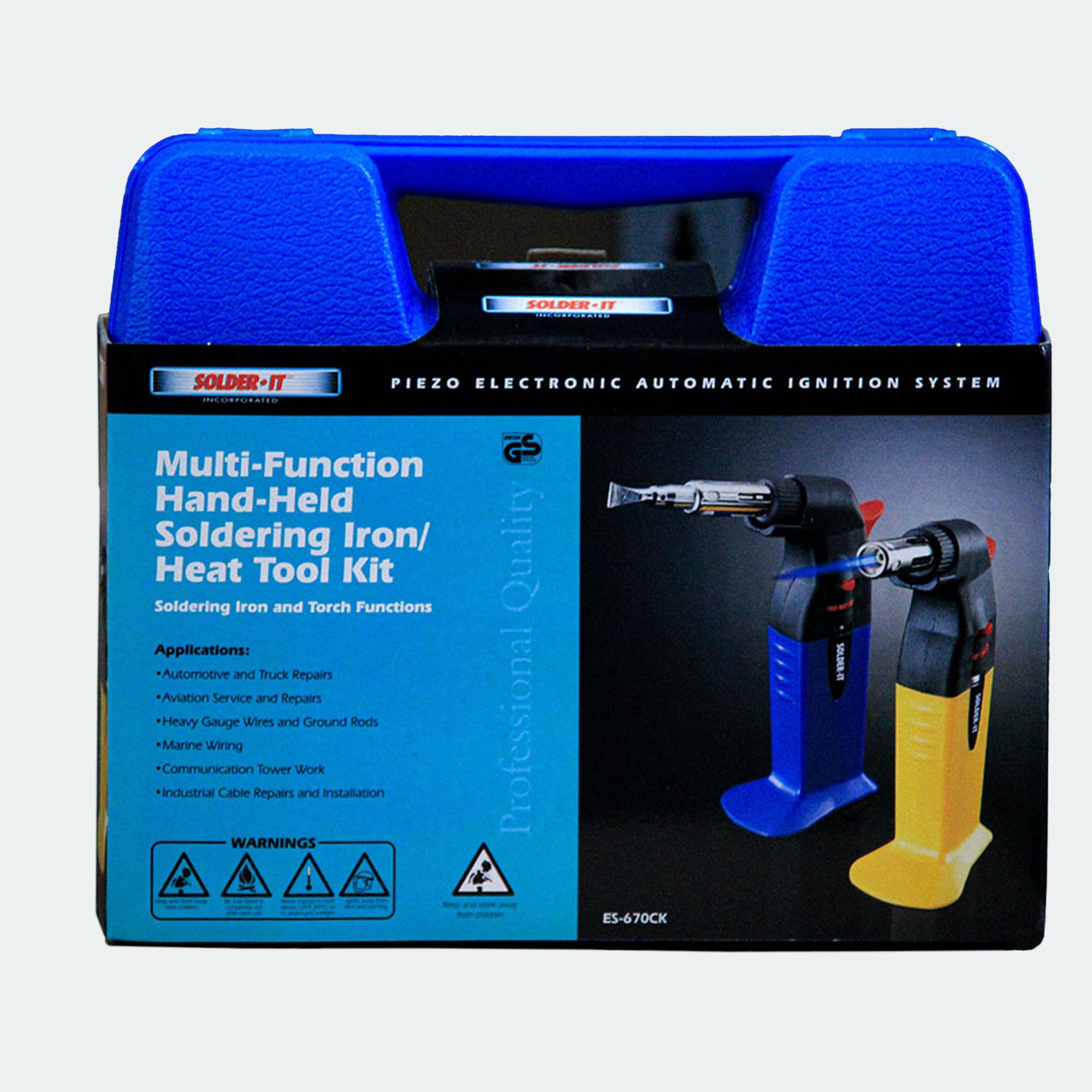 ES-670CK Professional Butane Heat Gun & Soldering Iron Kit with Reflector, Hot Knife, Conical Tip - Dual Use for Crafts & Auto Repair - Piezo Ignition & Refillable Butane Tank - Perfect for DIY Projects, Heat Shrink Tubing, Jewelry Making & Electronics Work