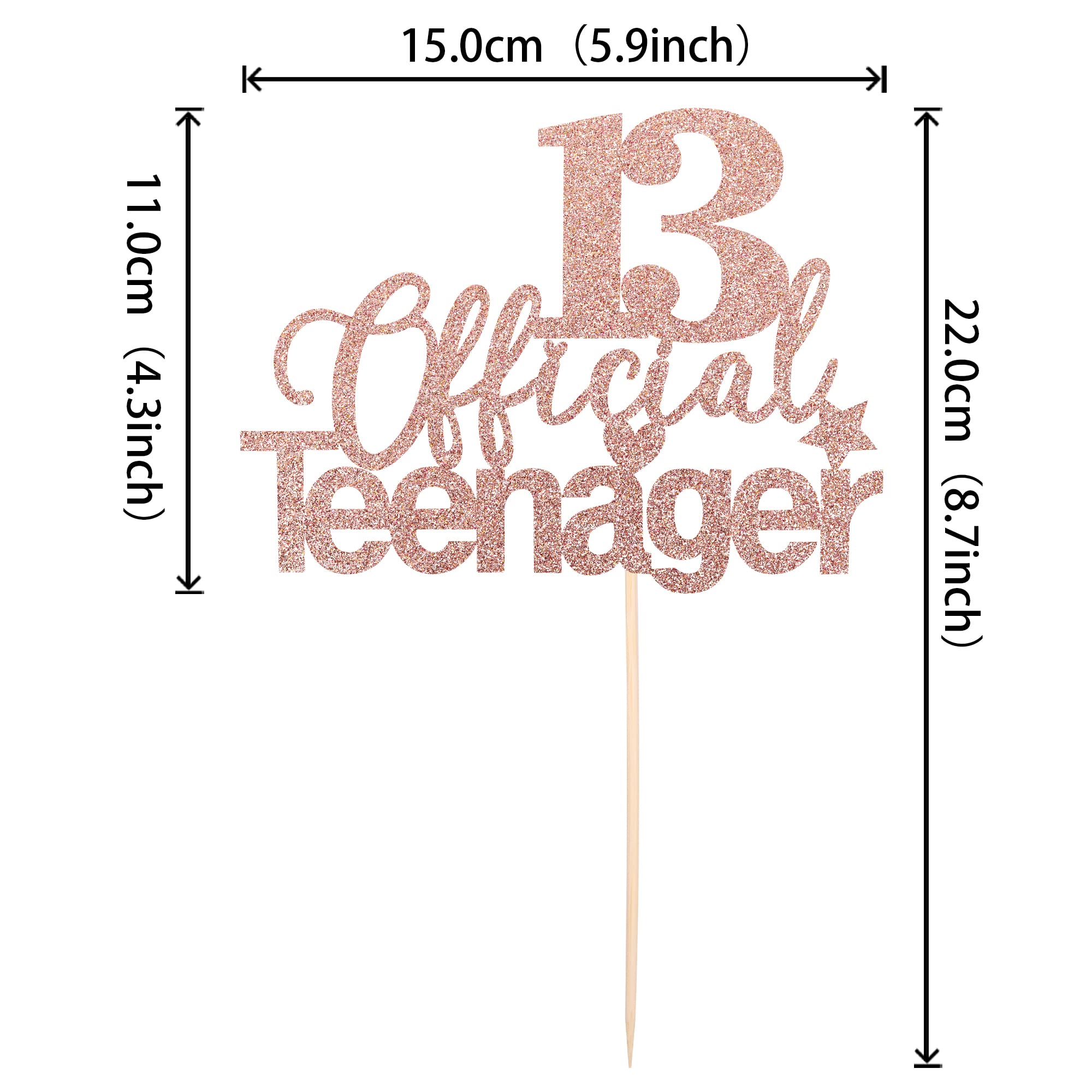 1 PCS 13th Birthday Cake Topper - Glitter Rose Gold Teen Cake Decor for 13 Year Old Birthday Party Supplies | Perfect for Teen Girls' Birthday Cakes, Cupcakes & Dessert Table Decorations