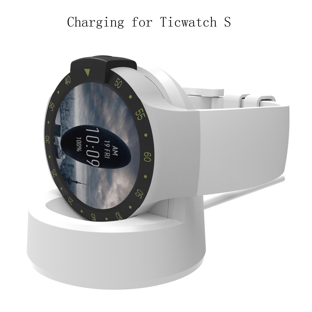 Ticwatch E & S Charger Dock - Replacement Charging Cable & Stand Station with 5ft USB Cable (Sparkling White) | Perfect for Home, Office & Travel Charging | Compatible with Ticwatch E/S Smartwatches