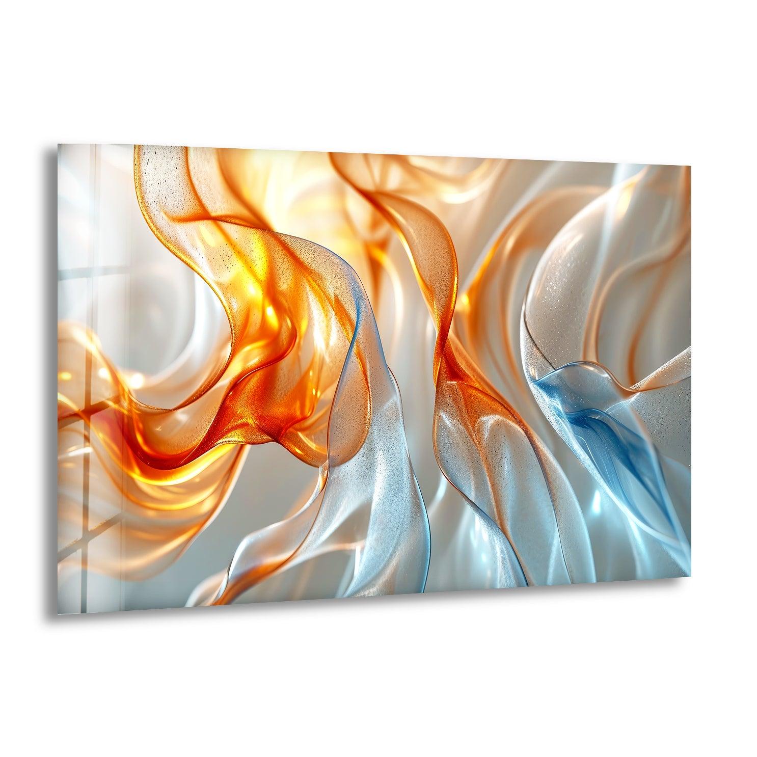 Blue and Orange Abstract Glass Wall Art - Modern Handmade Decor for Living Room, Bedroom & Office - Unique Gift Idea for Home & Interior Design