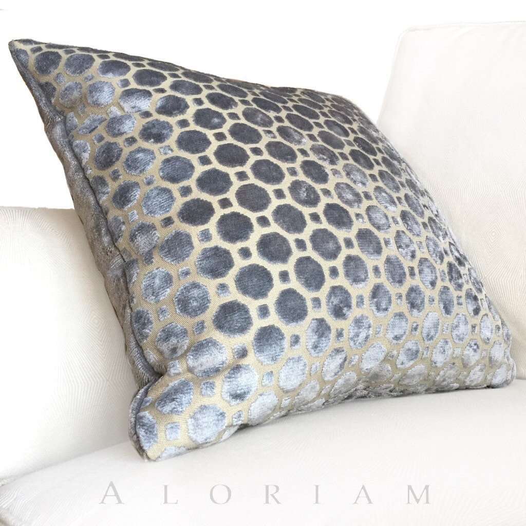 Robert Allen Velvet Geo Gray Cut Velvet Pillow Cover - Luxury Decorative Throw Pillow Case for Sofa, Bed & Home Decor - Soft Geometric Design Cushion Cover for Living Room, Bedroom & Dorm