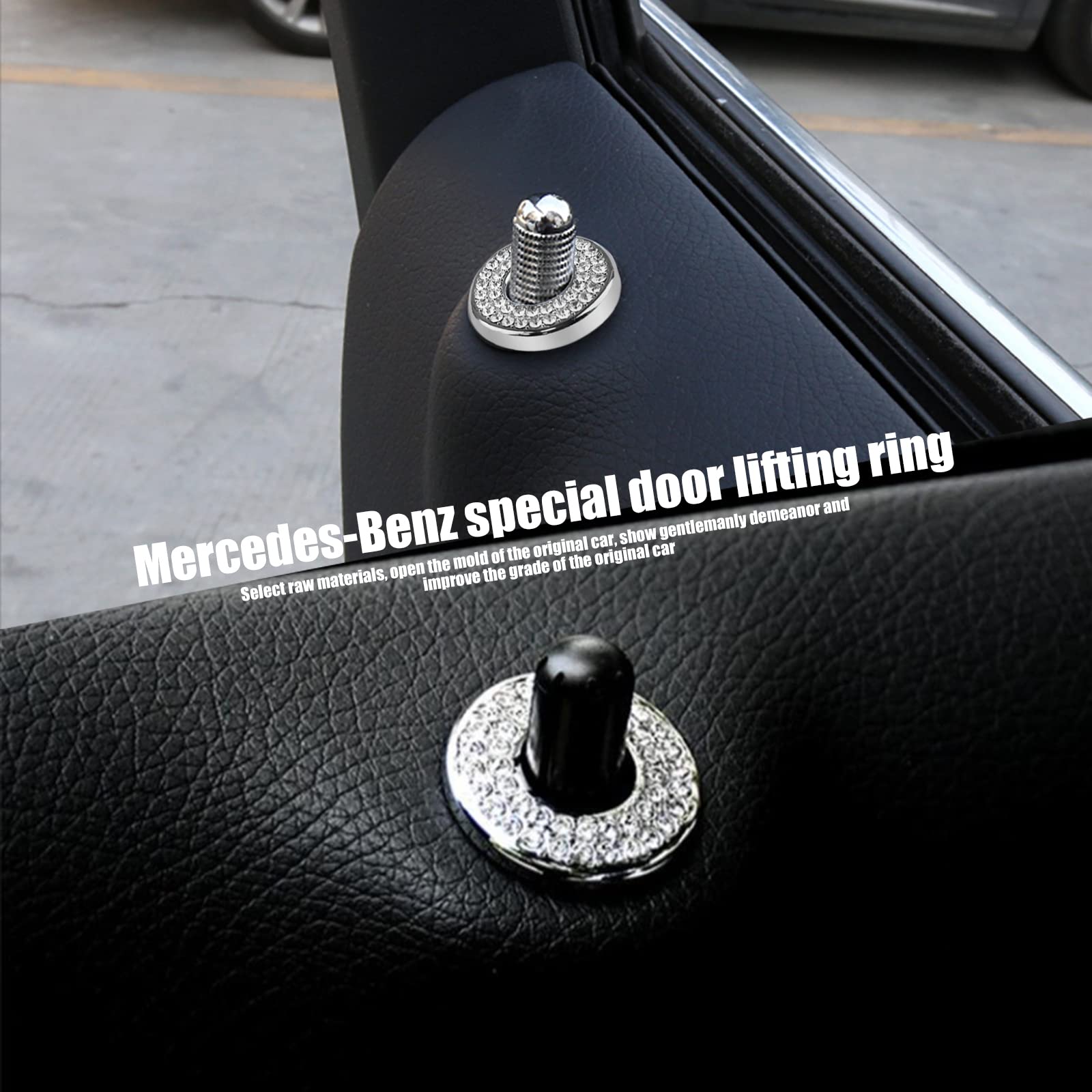 4PCS Rhinestone Car Door Lock Cover Stickers - Bling Pull Rod Bolt Decals for Mercedes-Benz A/B/C/E Class GLK GLA GLC - Elegant White Car Accessories for Luxury Vehicle Customization & Interior Decoration
