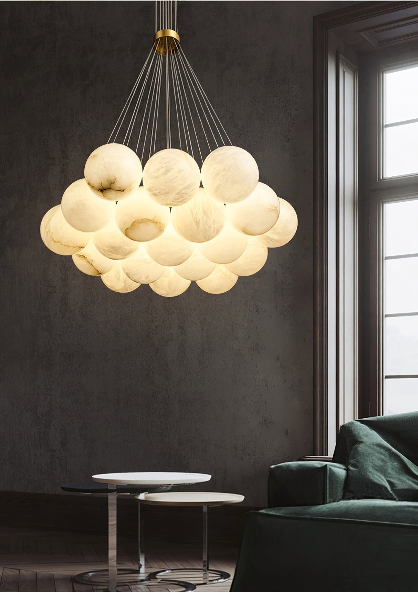 Elegant Alabaster Crystal Ball Chandelier - Modern Ceiling Light Fixture for Dining Room, Bedroom & Living Room Decor