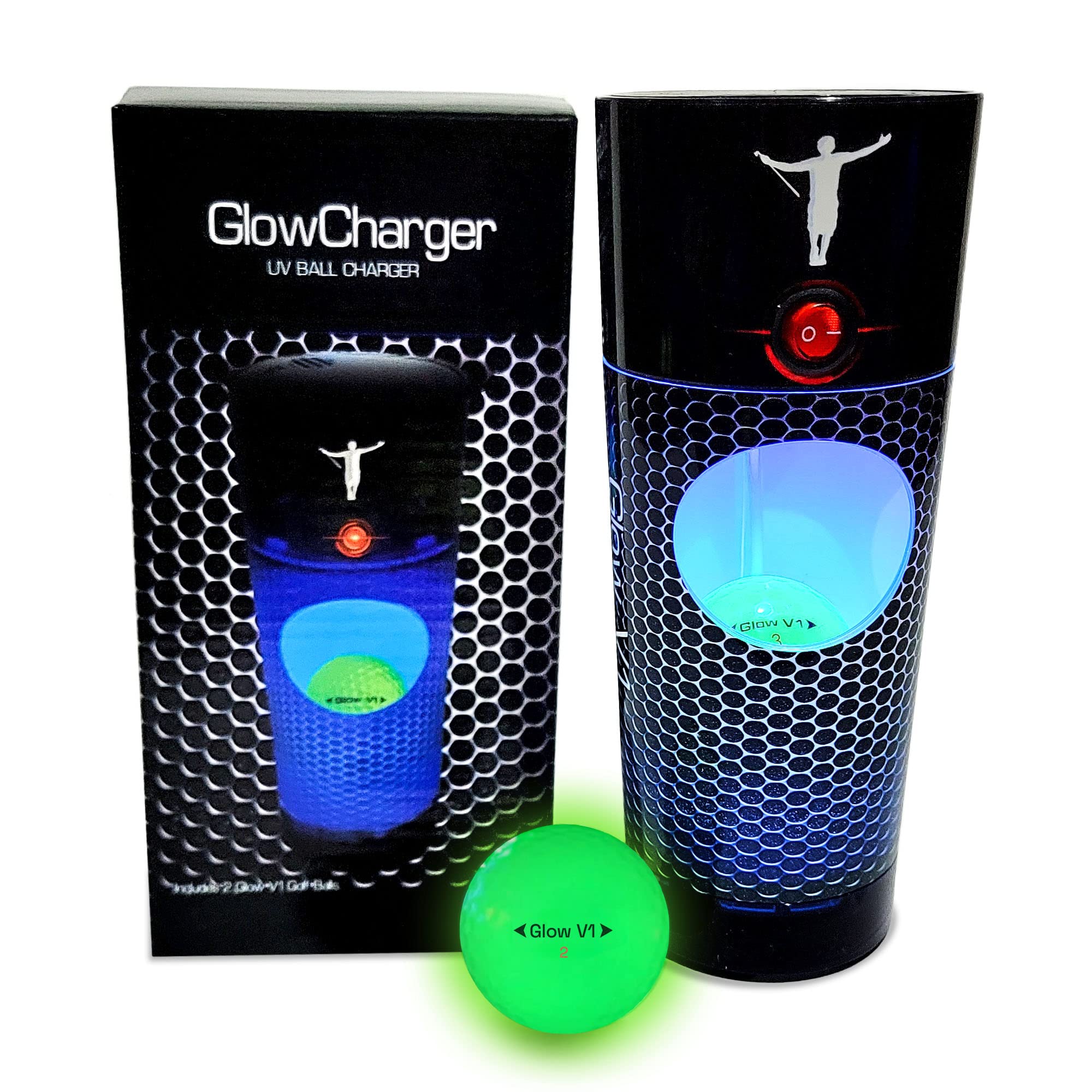 GlowV1 Rechargeable Glow in The Dark Golf Balls with Charger Light Pack - 4 AA Batteries Included - Night Golf Accessories for Men & Women - Perfect for Evening Golf Games, Night Driving Range Practice, and Glow-in-the-Dark Mini Golf Fun