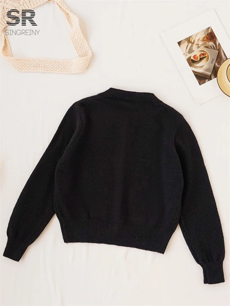 Cherry Beading Design Sweater for Women - Elegant Knit Pullover with Floral Embroidery - Perfect for Casual Outings, Office Wear & Date Nights