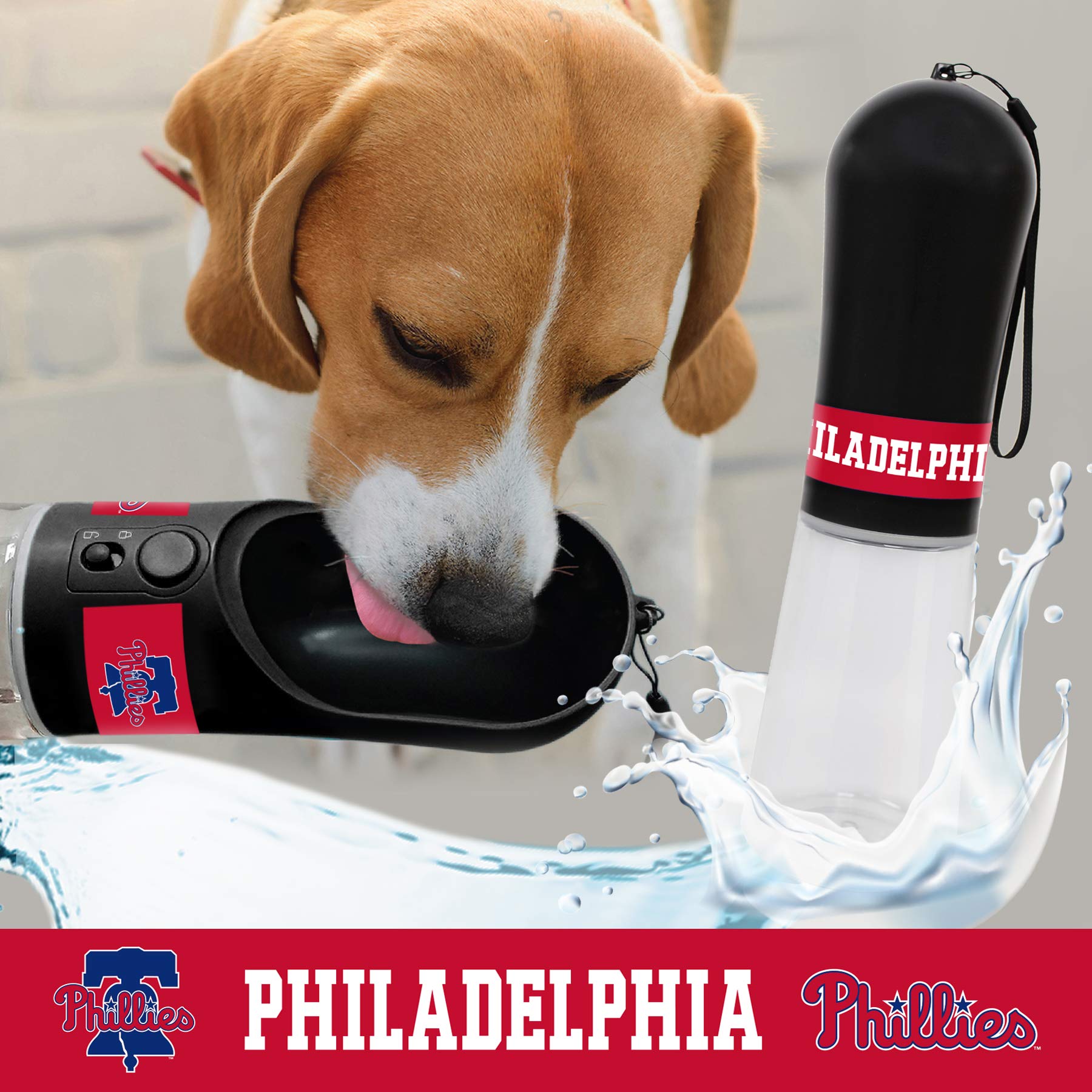 Philadelphia Phillies MLB Pet Water Bottle - 13.5oz Portable Dog & Cat Water Dispenser with 2 Carbon Filters | Travel-Friendly Baseball Design for Dogs, Cats & Outdoor Adventures