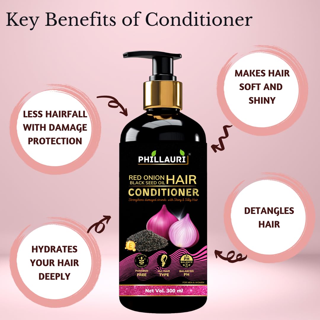 Phillauri Red Onion Shampoo & Conditioner Set for Hair Growth - Sulfate Free & Natural Ingredients for Women & Men - Reduce Hair Fall & Boost Volume - Perfect for Daily Hair Care & Scalp Health