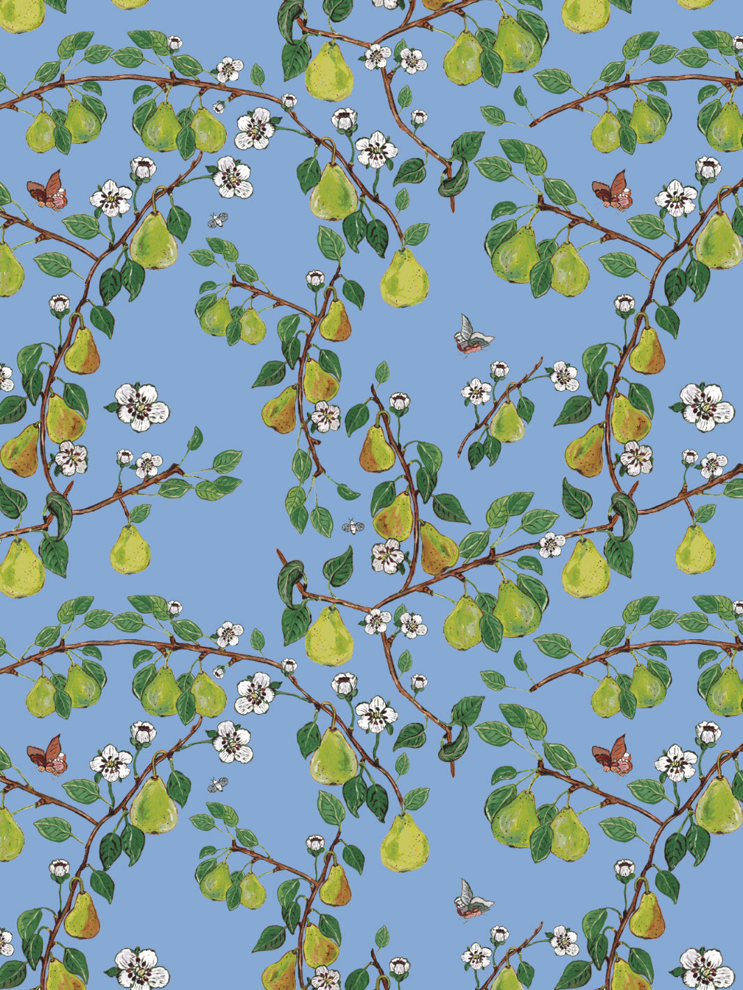 Giardino di Pere Blue Wallpaper by Carly Beck - Perfect for Living Room, Bedroom & Nursery Decor