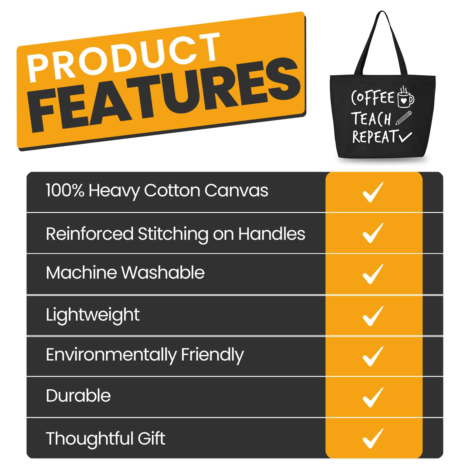 Shop4Ever Coffee Teach Repeat Teacher Appreciation Gift - Heavy Duty Zippered Canvas Tote Bag, Reusable Grocery Shopping Tote for Educators - Perfect for School, Work, and Everyday Use