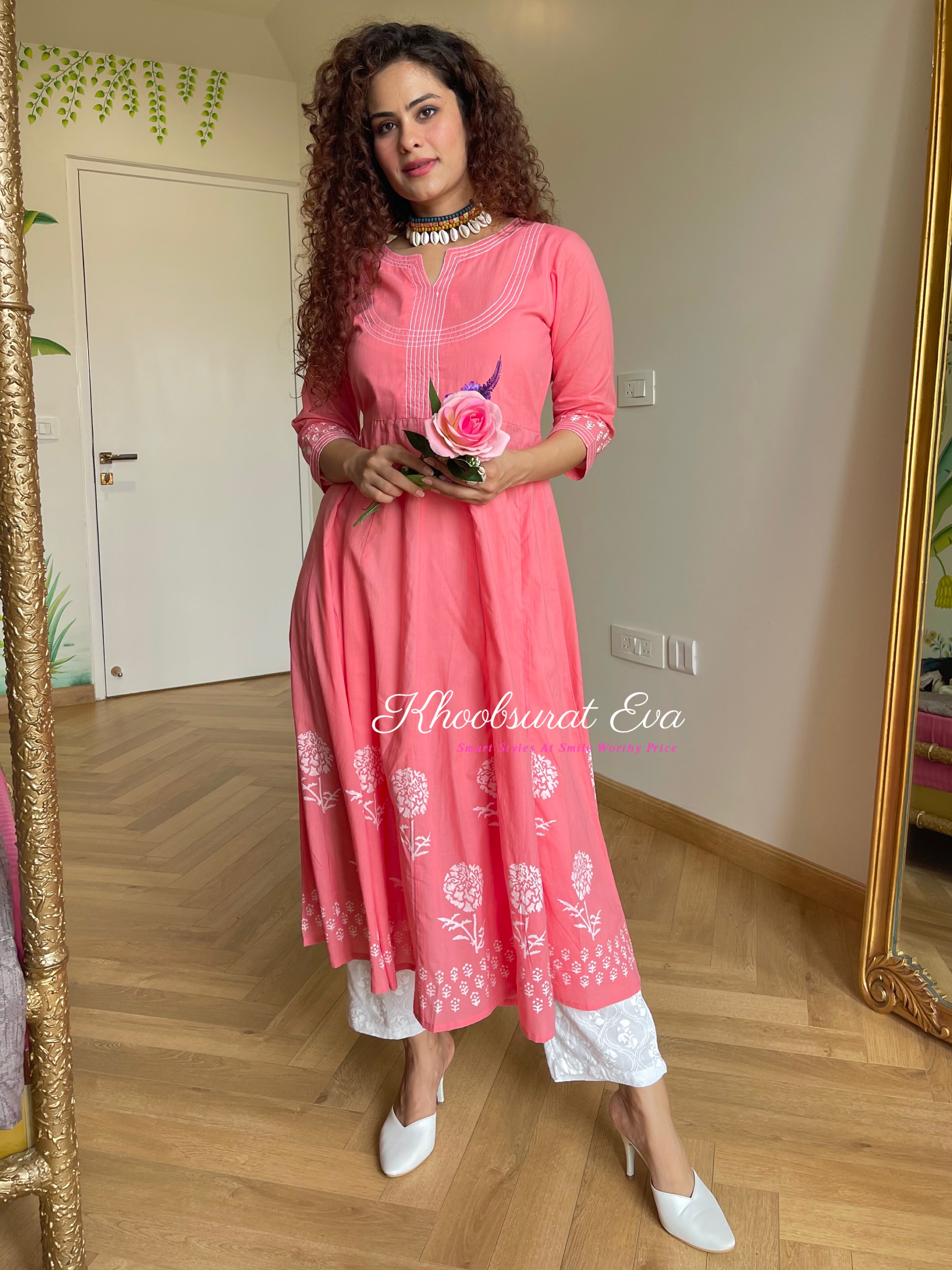 Elegant Pink Anarkali Kurta Set for Women - Traditional Indian Ethnic Dress with Churidar & Dupatta - Perfect for Weddings, Festivals & Special Occasions
