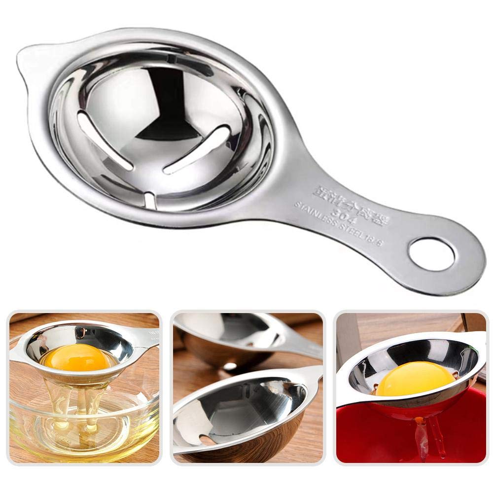 Premium Stainless Steel Egg Yolk Separator - 5.1 x 3.0 Inch Food Grade Egg White Divider, Strainer Spoon & Sieve Tool for Baking, Cooking & Kitchen Use - Perfect for Cakes, Meringues & Healthy Recipes (Silver)