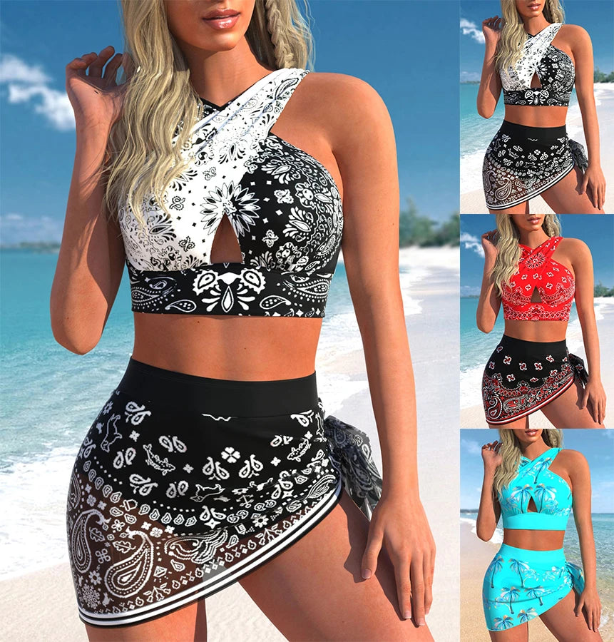 Women's Bikini Set - Water Drop Print Cross Tie Two Piece Swimwear for Summer Beach (Sizes S-6XL) | Perfect for Pool Parties, Vacations & Tropical Getaways