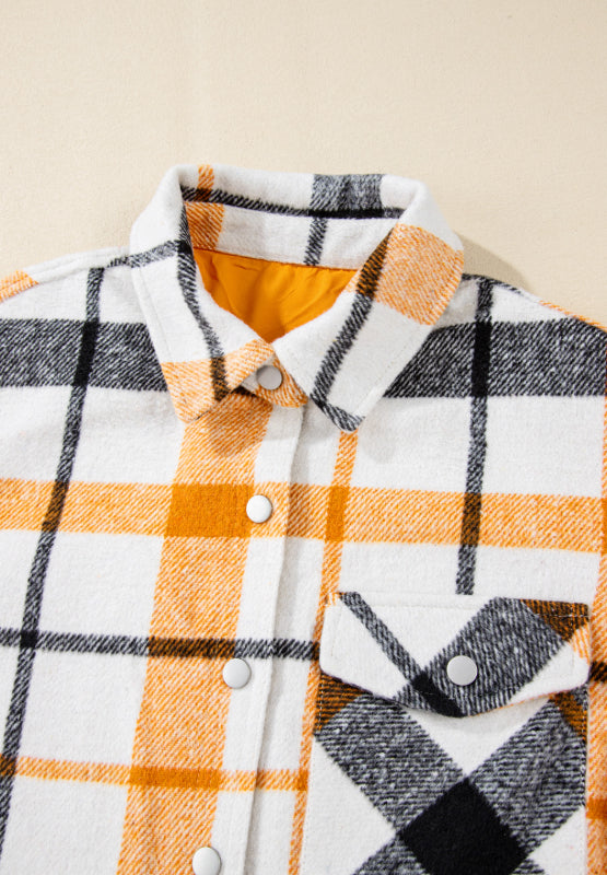 Plaid Snap Down Collared Shacket for Men & Women - Cozy Fleece-Lined Winter Jacket with Button Closure - Perfect for Outdoor Activities, Casual Wear & Layering in Cold Weather